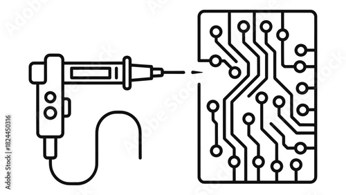 Electronic circuit board inspection with a precision probe, illustrating pcb testing tools for diagnosis and repair proc