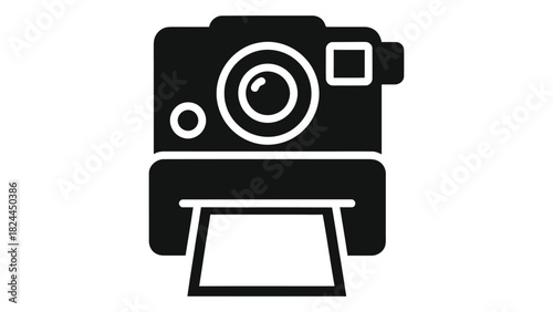 Instant camera icon for quickly capturing and printing memories, vintage photography technology graphic design
