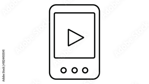 Portable media player line art icon displaying a play symbol, representing digital entertainment and mobile media device