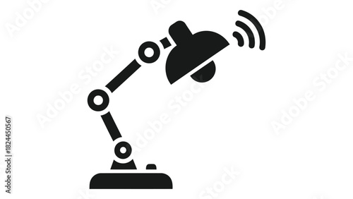 Smart adjustable desk lamp icon with wireless signal, representing intelligent lighting technology and home office solut