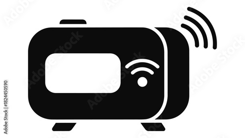Smart alarm clock icon with wireless signal symbol, depicting modern connected wake-up device and smart home automation.