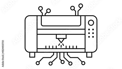 Smart laser cutter icon illustrating precision material cutting, intelligent automation, and industrial technology devic
