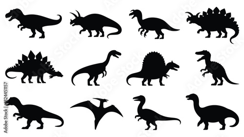 Dinosaur silhouette set vector illustration of prehistoric animals isolated on white background for education and design