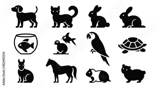 Set of pet icons simple black glyph vector design perfect for app design and infographic elements isolated on white background