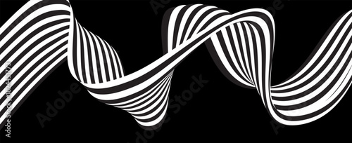 Black on white abstract perspective line wave stripes with 3d dimensional effect isolated on white. modern
