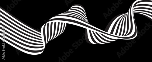 Black on white abstract perspective line wave stripes with 3d dimensional effect isolated on white. vector illustration