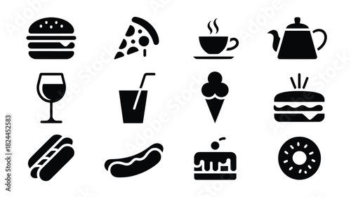 Food and drink icon set simple glyph vector design perfect for restaurant menus and mobile applications