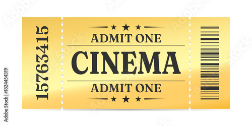 Luxury gold ticket for cinema and coupon template vector isolated.
