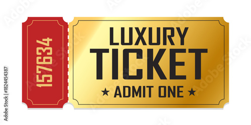 Vintage theatre tickets vector template. Vector golden tickets isolated on whithe backgound. Cinema, theater, concert, game, party, event, festival black and gold ticket.
