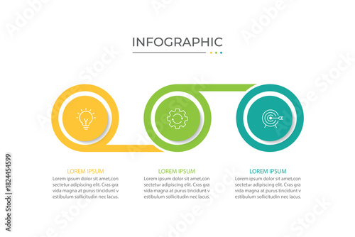 Vector infographics label design with circles and marketing icons. Process Chart. Business concept with 3 options or steps.