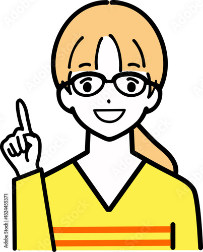笑顔で指差しをする若い女の子のイラスト