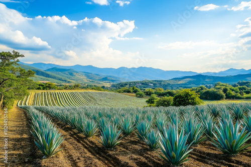 Vibrant Agave Fields Under a Sunny Sky in Tequila Jalisco Mexico