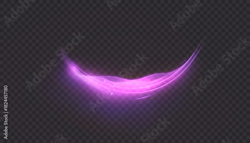 A soft glowing purple light arc with a smooth light trail. A vector magic bright arc effect for glare and light overlays.