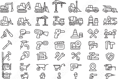 Construction and industrial equipment icon set Vector