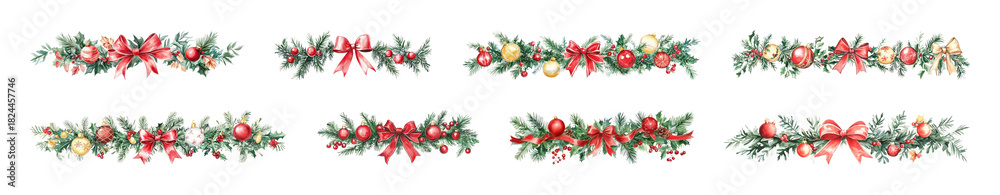 Fototapeta premium PNG Festive holiday garland decorations, element set on transparent background