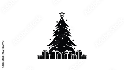 Christmas tree with gifts vector icon illustration. holiday celebration design art. isolated on white background