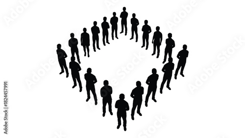People silhouettes in diamond formation isolated on white background, Vector