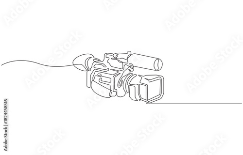Continuous one line drawing of Professional video camera, vector illustration isolated on transparent background.