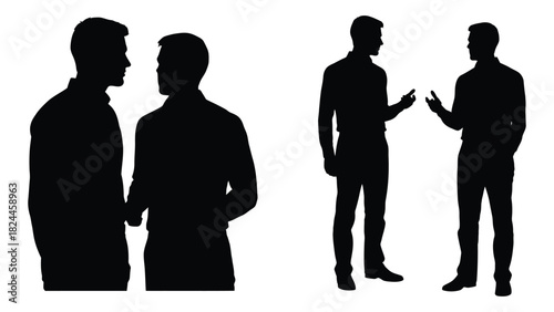 Two men talking silhouette isolated on white background, Vector