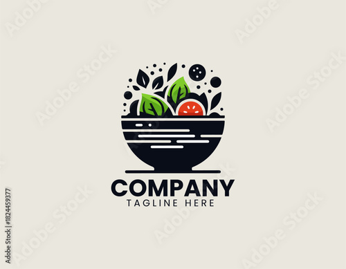 Fresh salad dish presented with leafy ingredients crafted in a clean bold black vector illustration logo