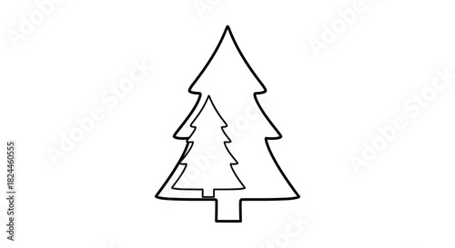 Double outline christmas tree silhouette with hollow center
