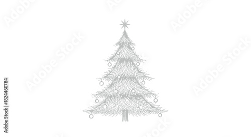 Elegant fine line christmas tree with thin strokes on white