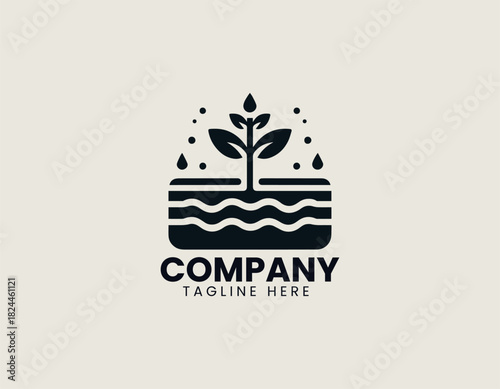 Hydroponic plant growing in a nutrient water system crafted in a clean bold black vector illustration logo
