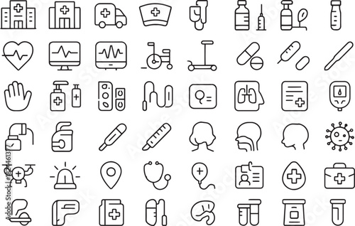 Medical healthcare icons collection vector hospital medicine emergency ambulance equipment Vector