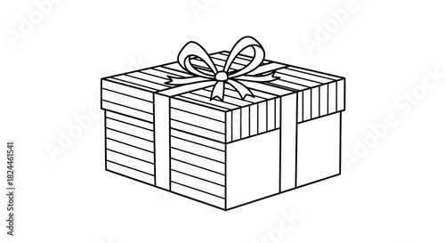 Simple line art gift box with striped lid and bow