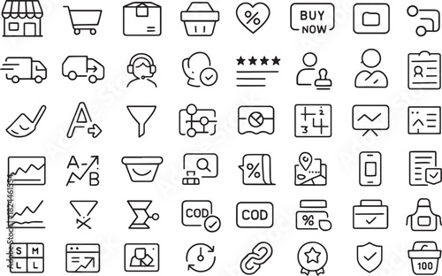 E-commerce and shopping icons collection, outline icons, vector graphic Vector