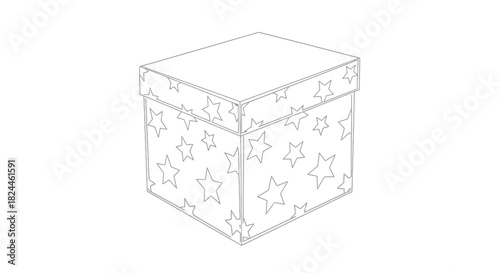Gift box with star pattern outline mono line design