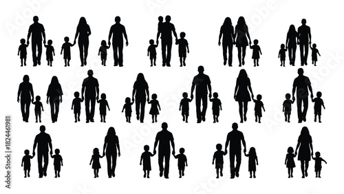 Family silhouettes collection isolated on white background, Vector