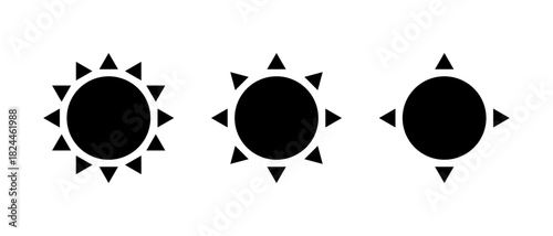 Sun icon set in silhouette style. Weather and brightness symbol