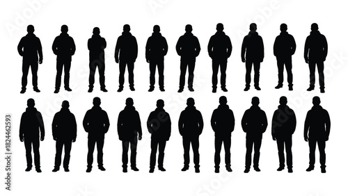 Men in hoodies silhouettes isolated on white background, Vector