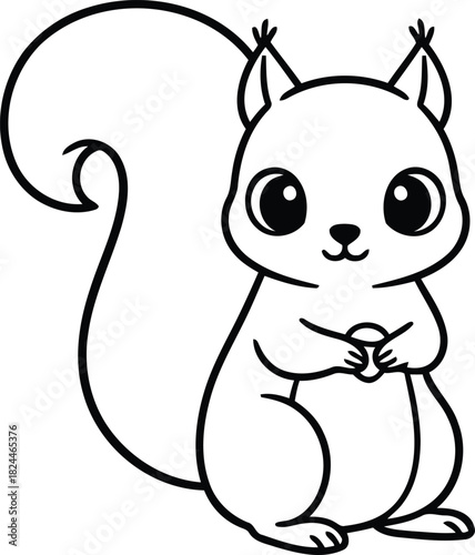 Cute cartoon squirrel holding a nut with big eyes and fluffy tail