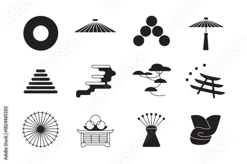 Japanese Culture Icon Set Silhouette Symbols for Vector Design