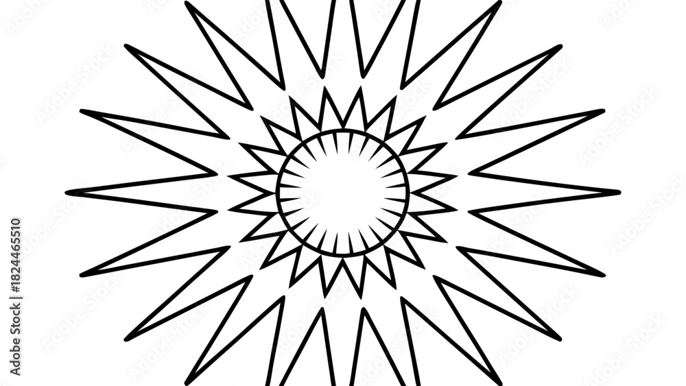 Obraz premium Geometric Sunburst Vector Line Art. Retro Modern Sun Rays Pattern Icon.