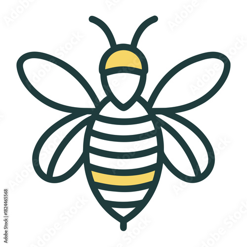 Minimalist bee icon with yellow and dark grey outline Keywords: bee, insect, icon, symbol, stylized, graphic, illustration, yellow, dark grey