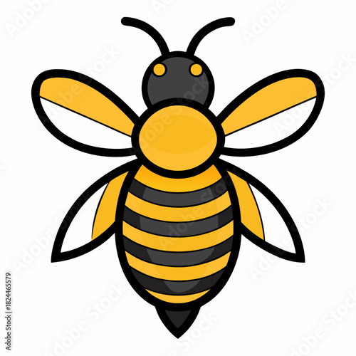 Minimalist cartoon bee with yellow body and black stripes on white background insect animal