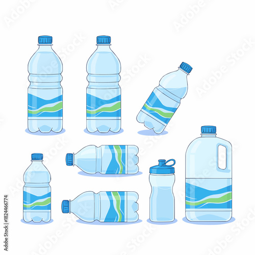 Collection of Plastic Water Bottles Hydration Concept Vector Illustration