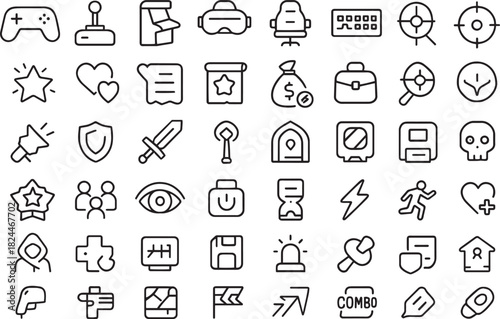 Collection of gaming icons isolated on
