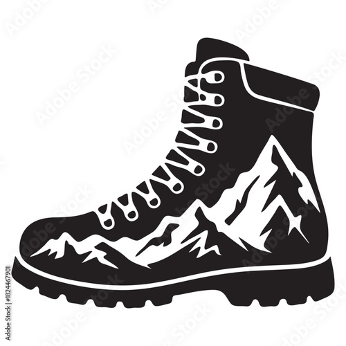 Hiking boot with mountain range silhouette shoe footwear