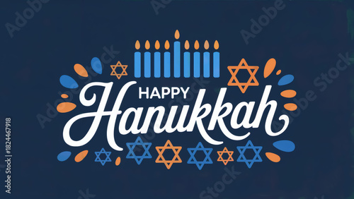 Celebrate Hanukkah with festive blue and orange menorah candles and Star of David symbols