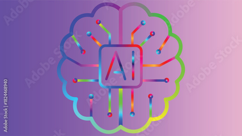 Modern brain icon with AI chip for innovative technology and learning, a clean graphic for artificial intelligence concepts and machine learning solutions.