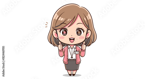 vector illustration of Cute female cartoon character expressing approval with a thumbs-up gesture and smiling cheerfully