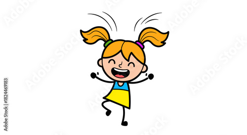 vector illustration of A happy cartoon girl jumps with joy and excitement