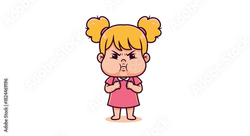 vector illustration of A cartoon girl with a frown and an angry expression on her face