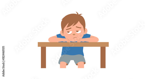 little boy sitting on a table