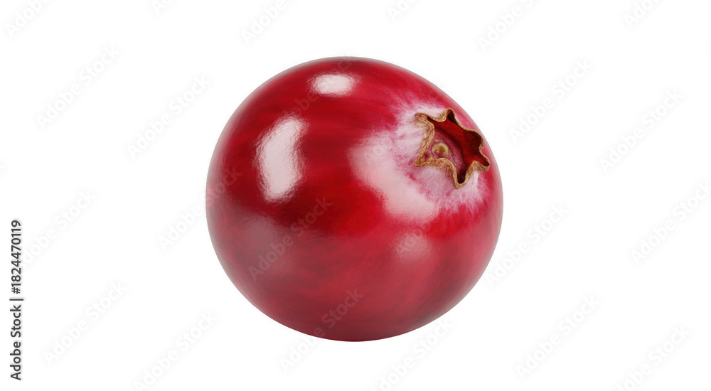 Obraz premium Single Ripe Red Cranberry with Stem Detail isolated on a transparent background