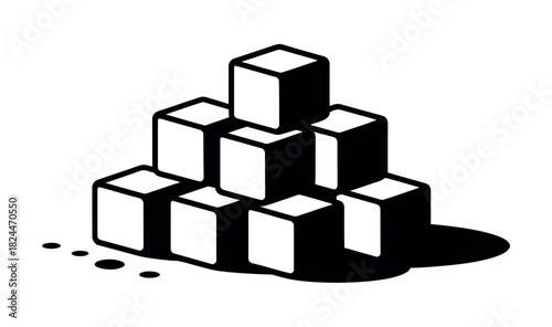 A pyramid of sugar cubes is artfully arranged with a shadow cast below.